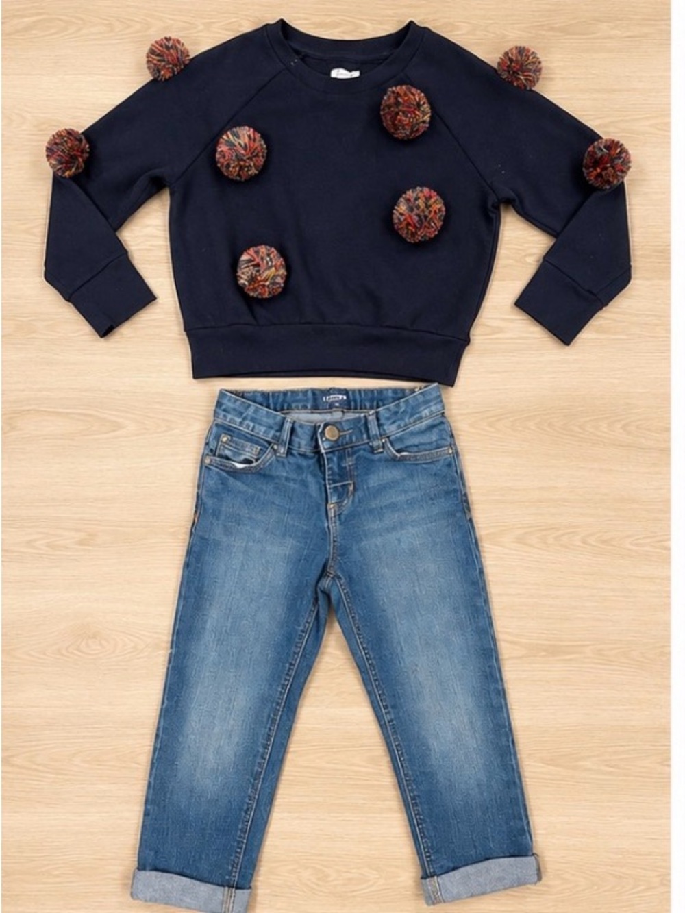 Gymboree Pom Pom Sweatshirt Old Navy Jeans Girls Size 4 4T Outfit